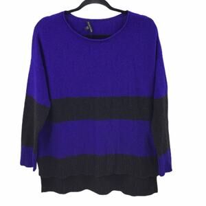 EILEEN FISHER Yak Wool Purple Gray Stripe Sweater
